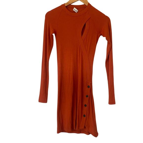 Alix NYC Burnt Orange Ribbed Pratt Long Sleeve Body Con Mini Dress • Size S - Picture 2 of 7